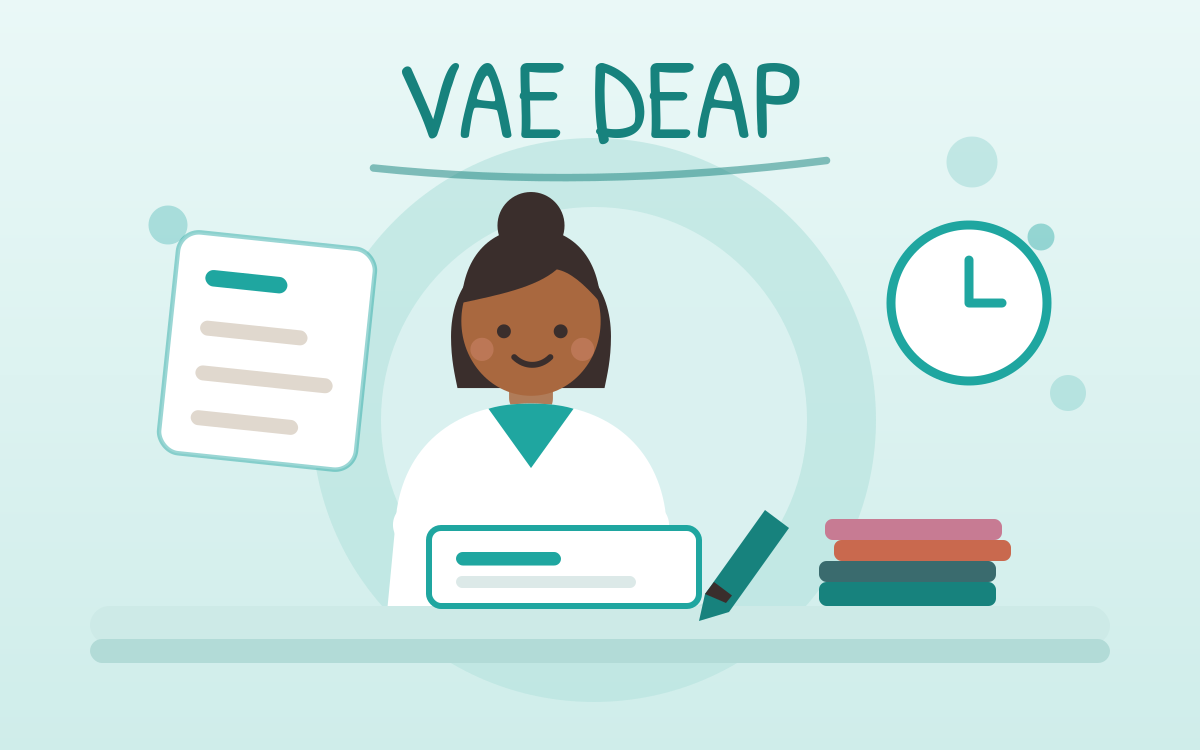 Illustration : professionnelle qui rédige son livret de VAE d'auxiliaire de puériculture