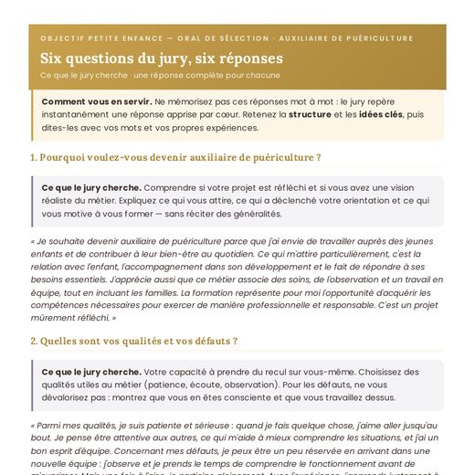Aperçu : Six questions du jury, six réponses