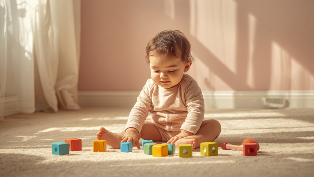 Bébé jouant avec des cubes d'éveil colorés