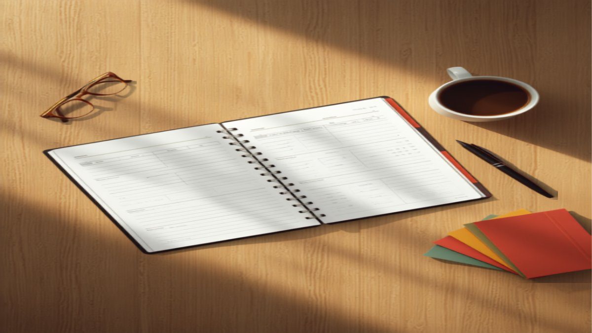 Agenda annuel ouvert, fiches et stylo sur un bureau pour préparer le CAP AEPE en un an