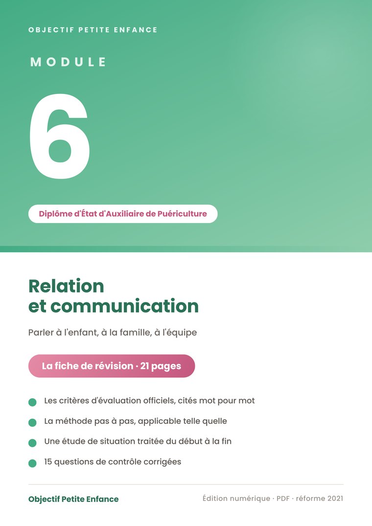 Fiche de révision du module 6 du diplôme d'auxiliaire de puériculture